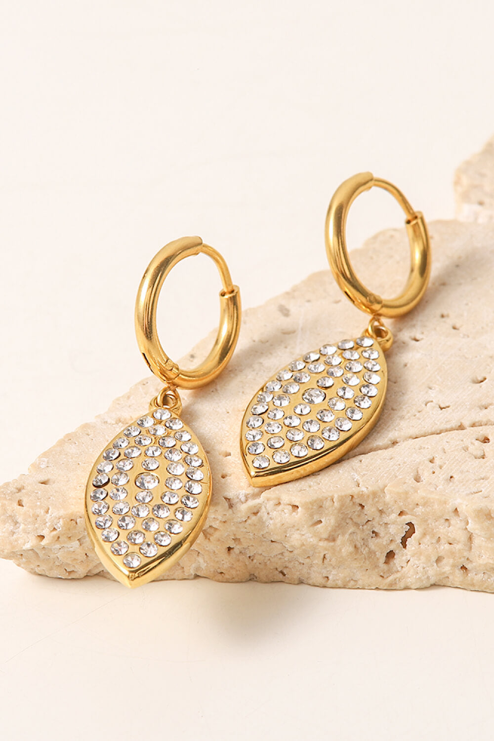Inlaid Rhinestone Leaf Drop Earrings  Earrings- Doll Fits