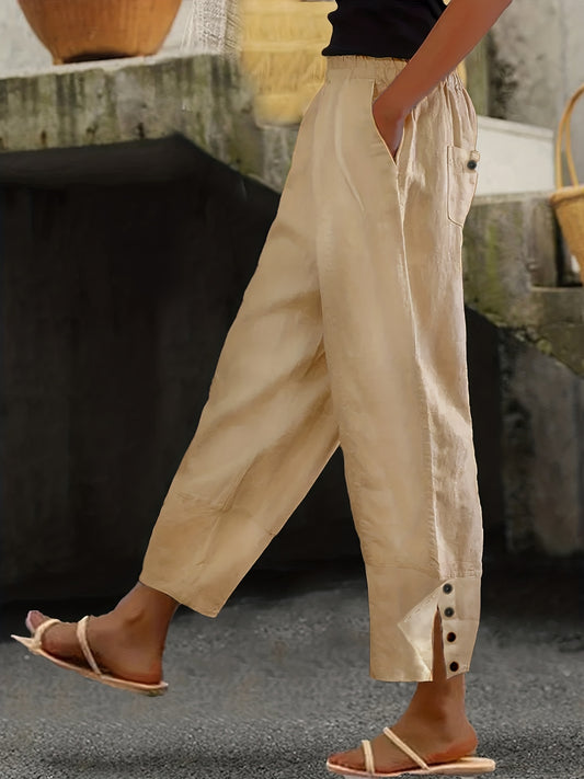 Plus Size Buttoned Slit Pants with Pockets  - Doll Fits