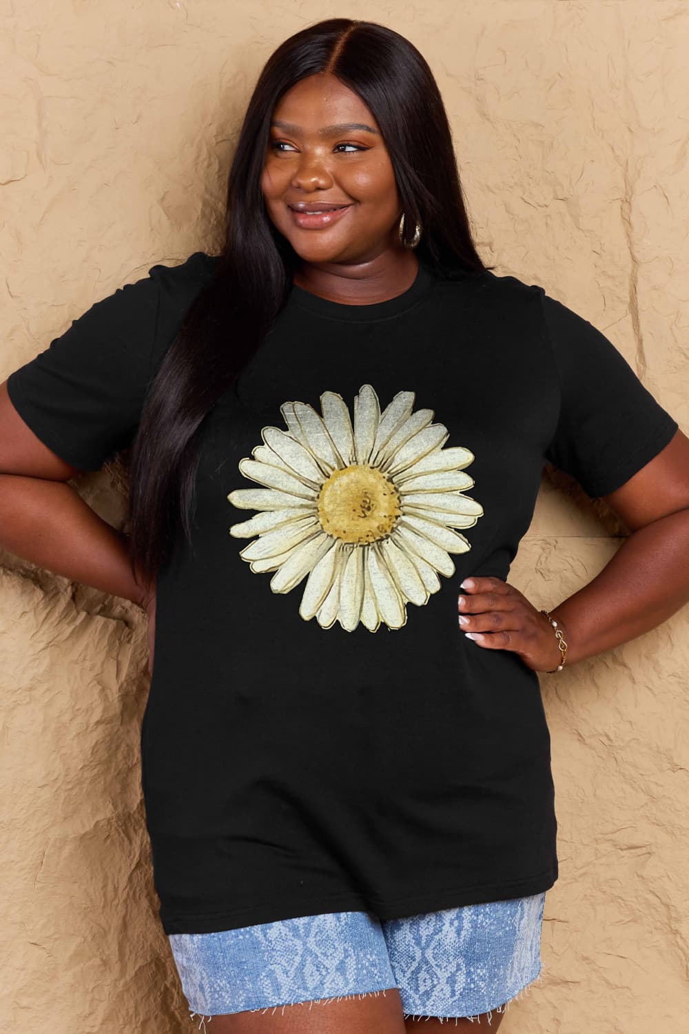 Simply Love Full Size FLOWER Graphic Cotton Tee  - Doll Fits