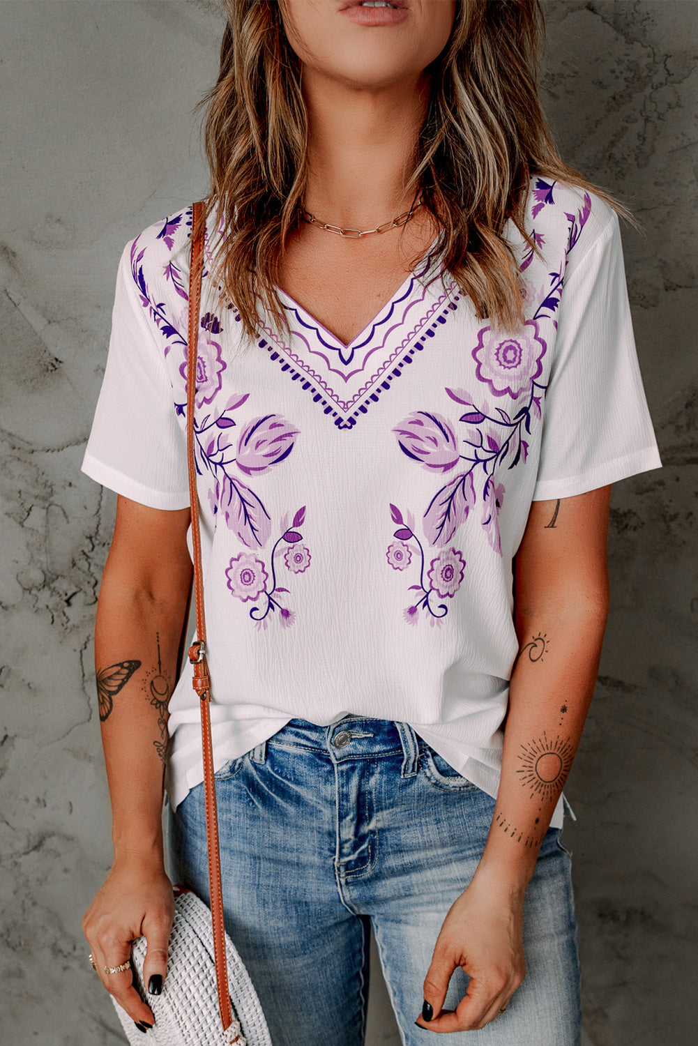 Floral Embroidery V-Neck Top  Shirts & Tops- Doll Fits