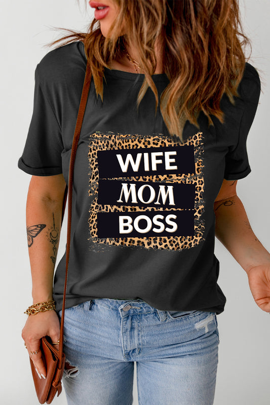 WIFE MOM BOSS Leopard Graphic Tee  Shirts & Tops- Doll Fits