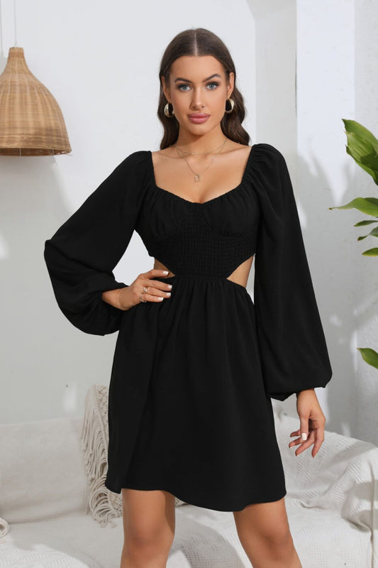 Cutout Long Balloon Sleeve Dress  Dresses- Doll Fits
