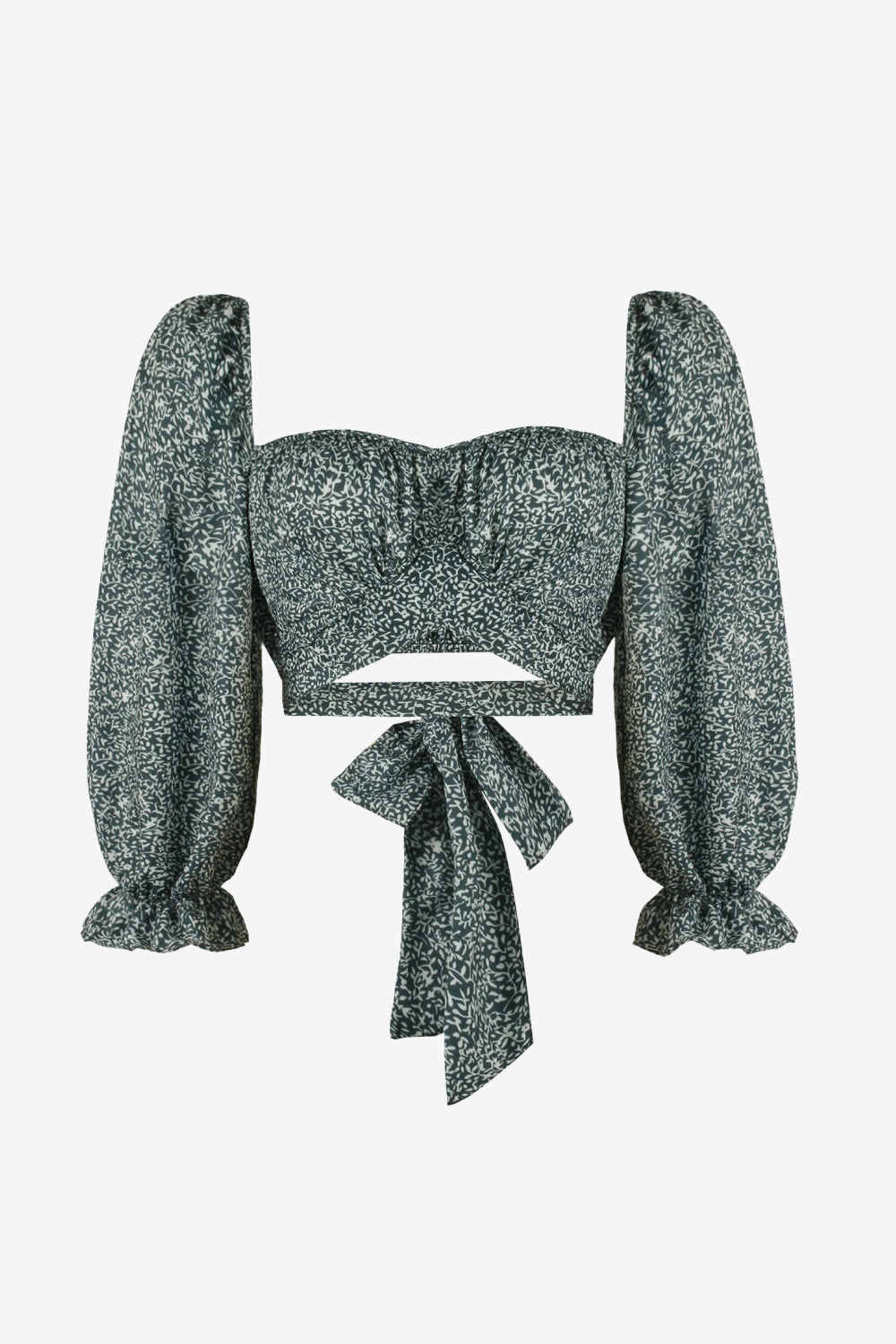 Printed Long Flounce Sleeve Cropped Blouse  Shirts & Tops- Doll Fits