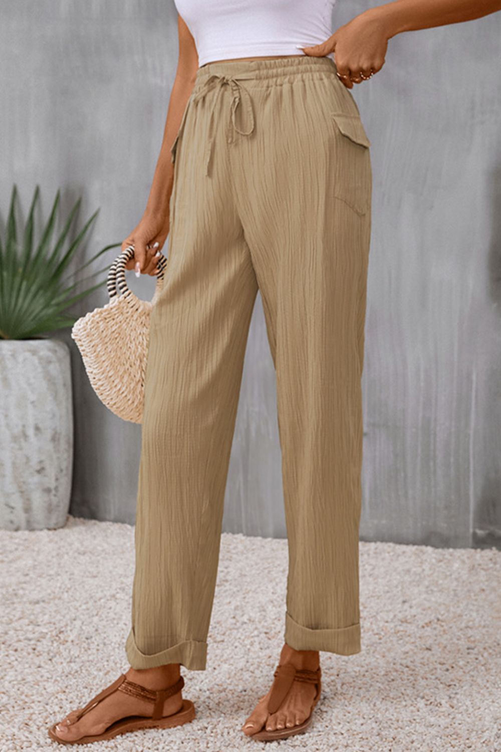 Tie Waist Pocketed Long Pants  - Doll Fits