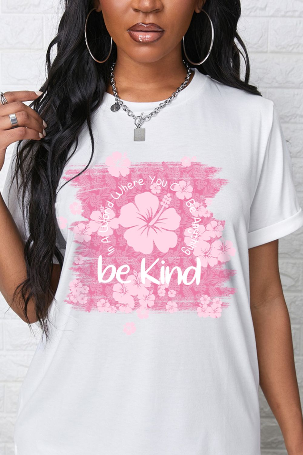 BE KIND Flower Graphic Round Neck Tee  - Doll Fits