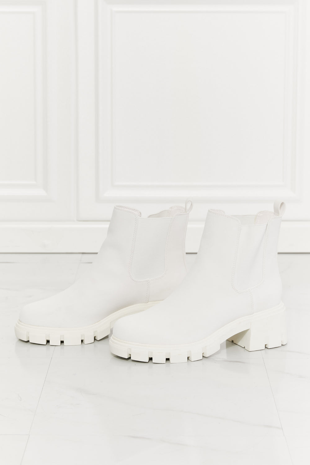 MMShoes Work For It Matte Lug Sole Chelsea Boots in White  Shoes- Doll Fits