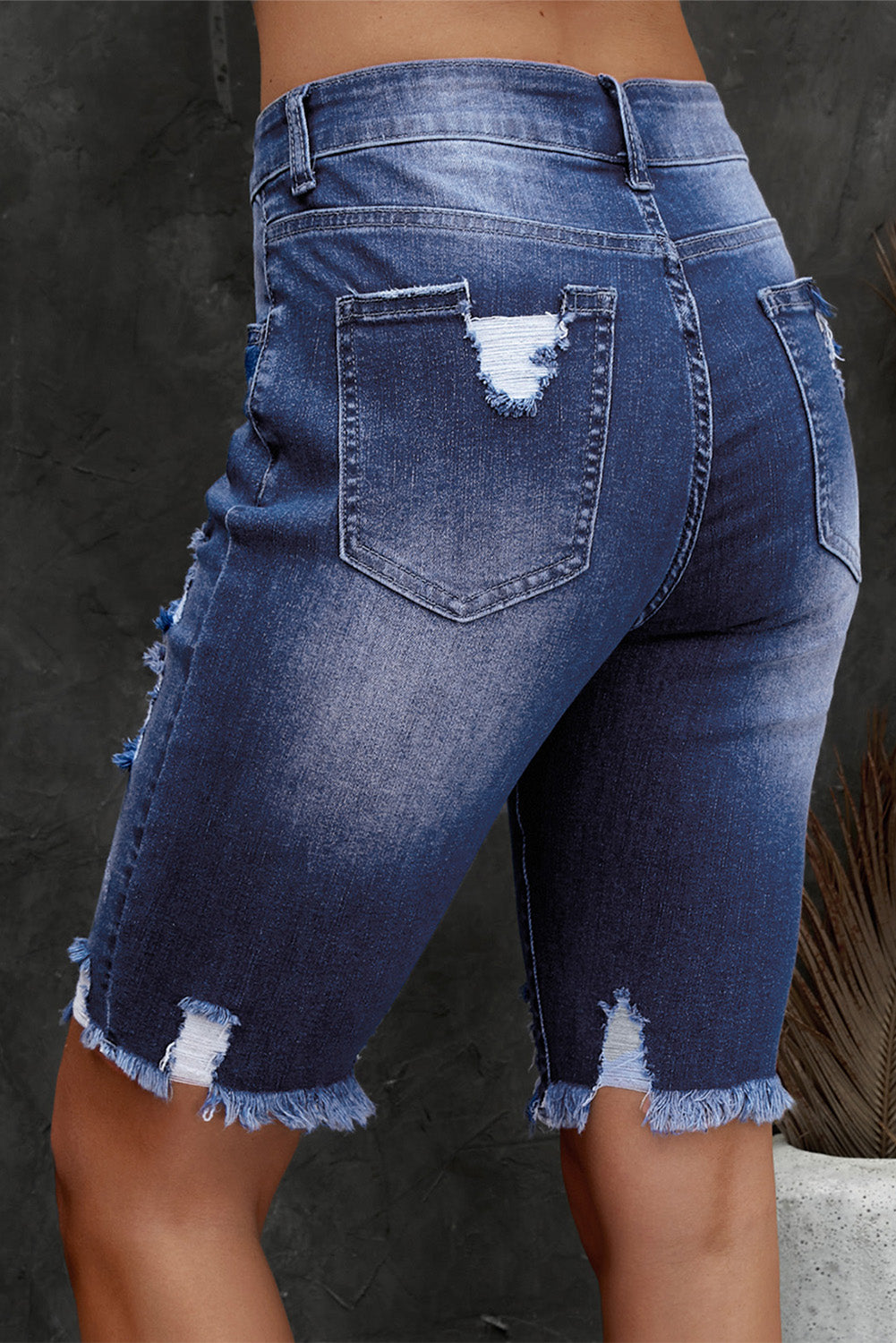 Distressed Frayed Hem Denim Bermuda Shorts  - Doll Fits