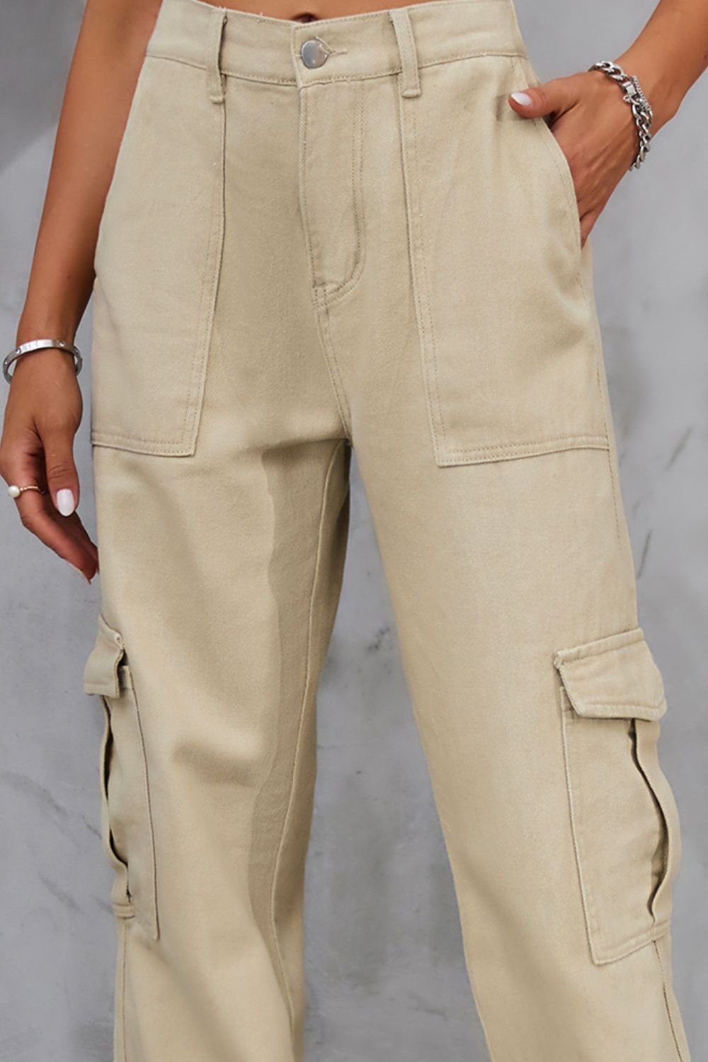 Buttoned High Waist Jeans with Pockets  - Doll Fits