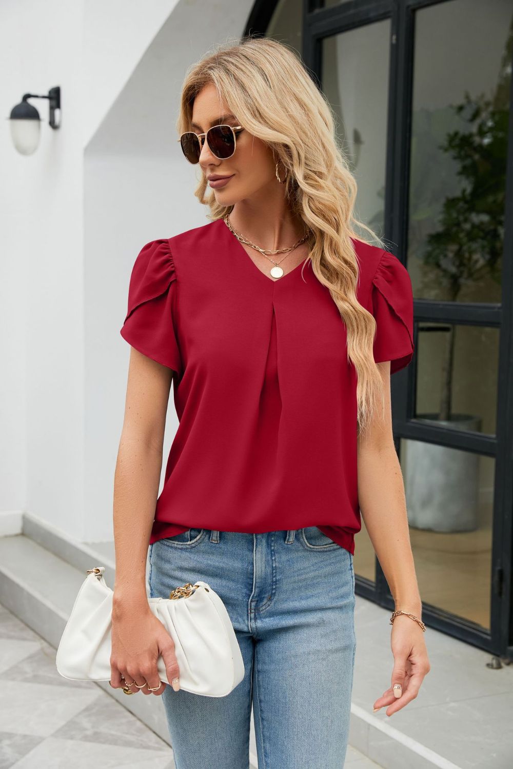 Petal Sleeve V-Neck Top  Shirts & Tops- Doll Fits