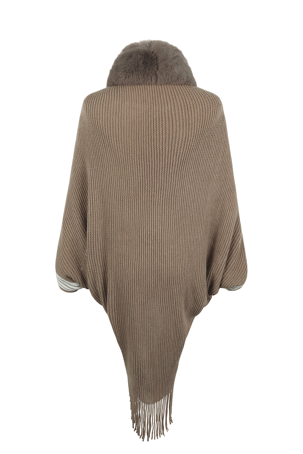 Striped Fringe Detail Long Sleeve Poncho  - Doll Fits