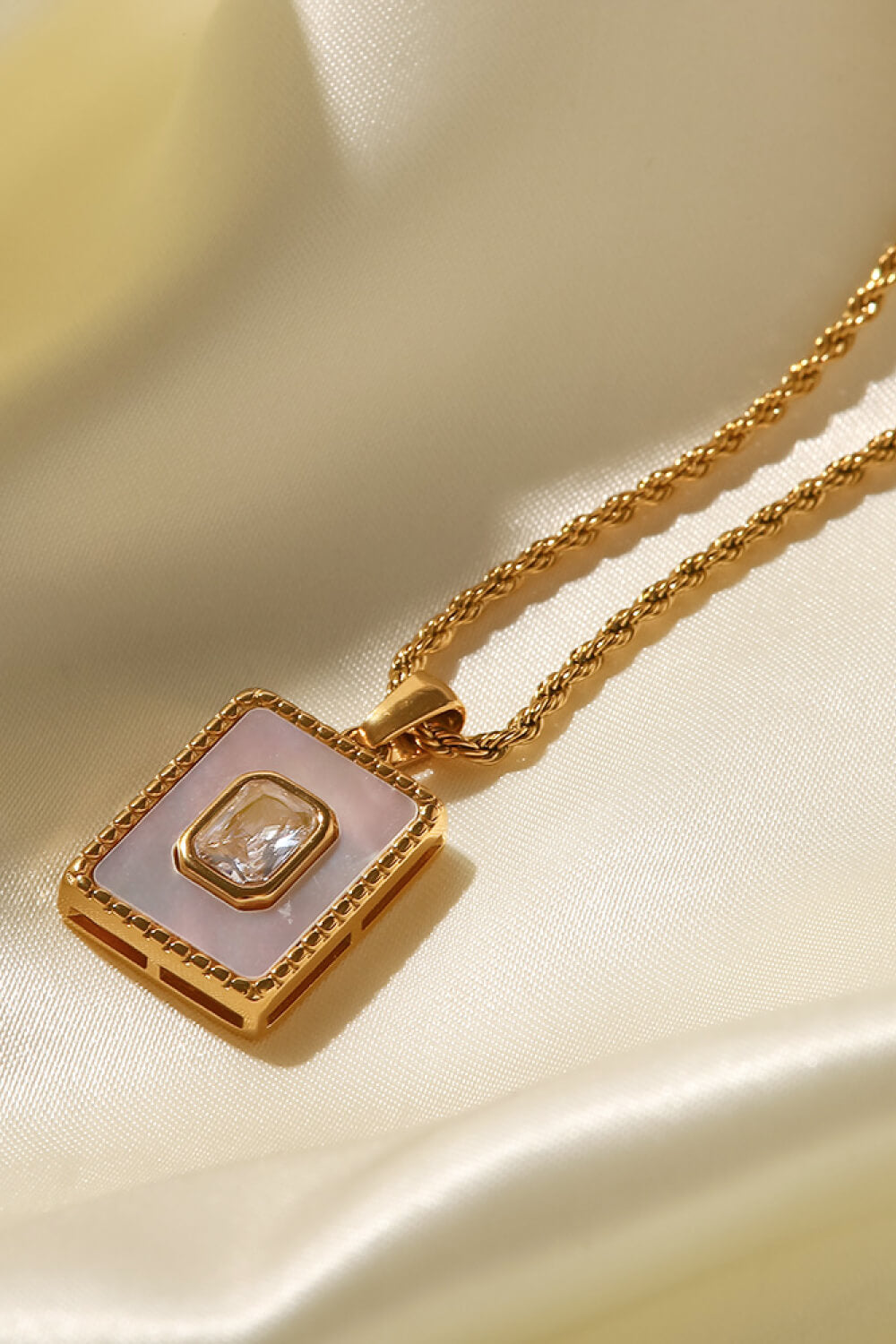 Square Pendant Twisted Chain Necklace  Necklaces- Doll Fits
