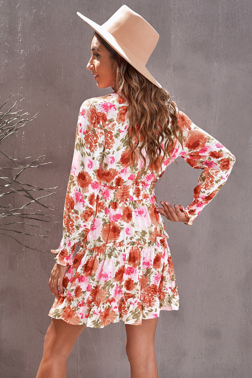 Floral Smocked Tie-Neck Frill Trim Dress  Dresses- Doll Fits