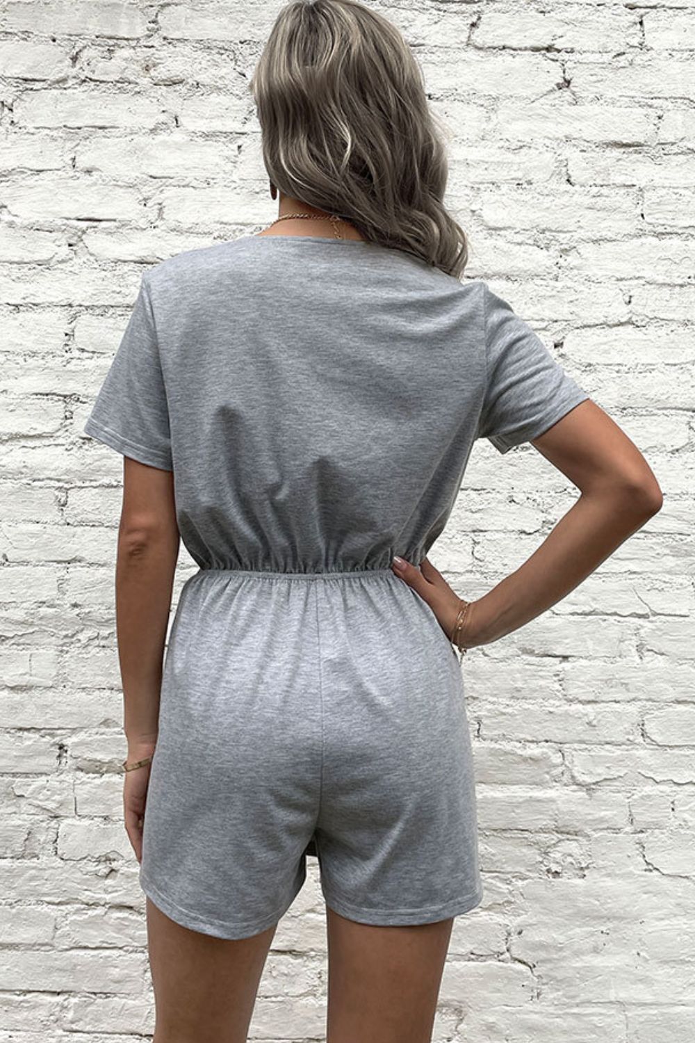 Buttoned Drawstring Round Neck Romper  Jumpsuits & Rompers- Doll Fits