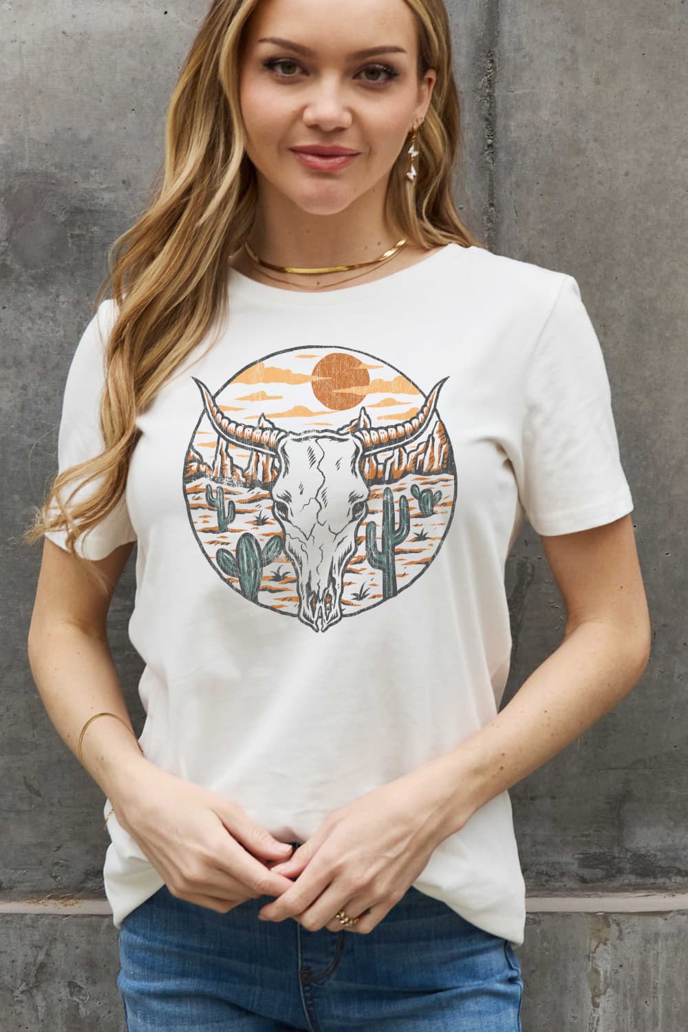 Simply Love Full Size Bull Cactus Graphic Cotton Tee  - Doll Fits