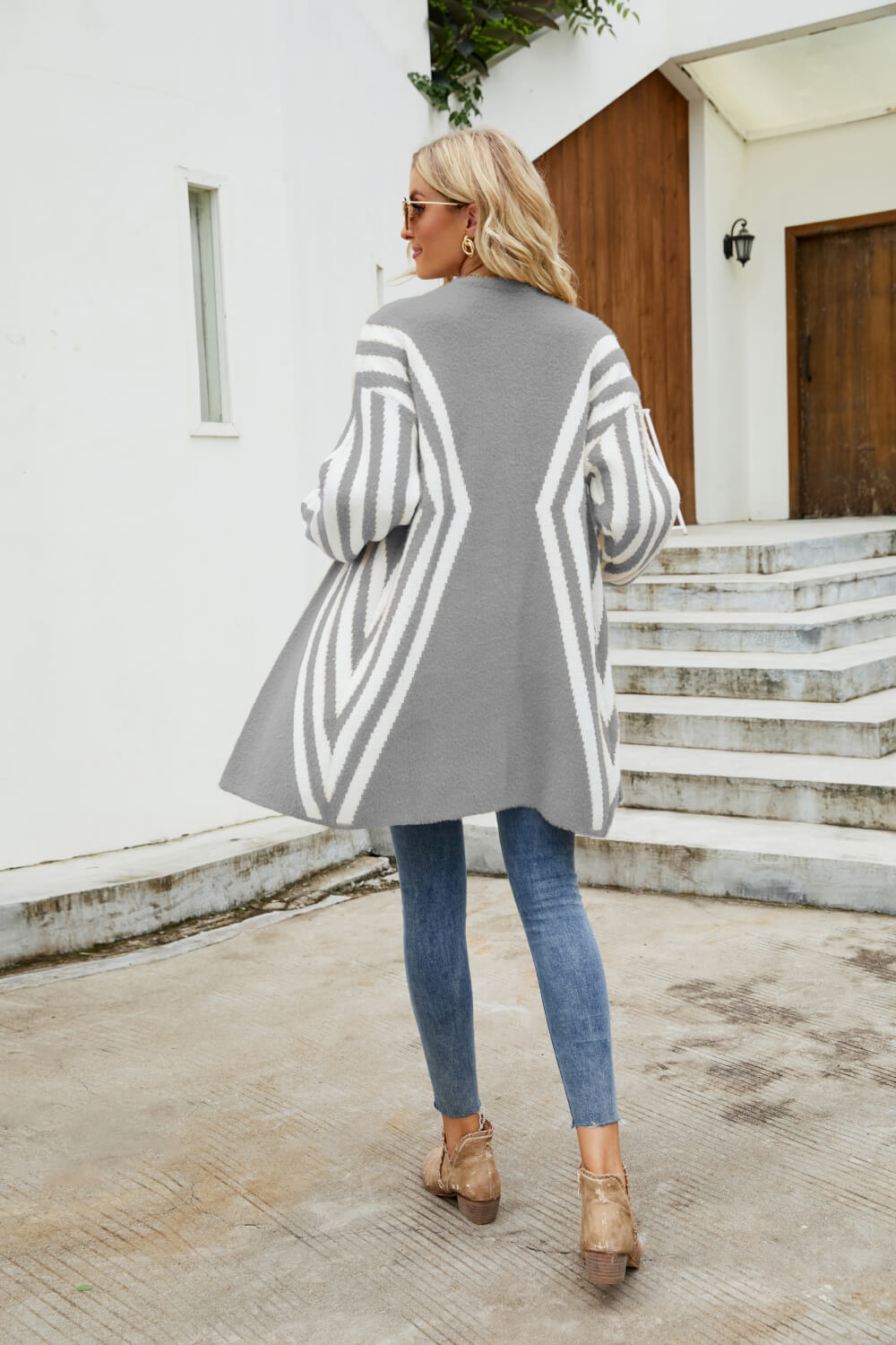 Two-Tone Open Front Fuzzy Longline Cardigan  Coats & Jackets- Doll Fits