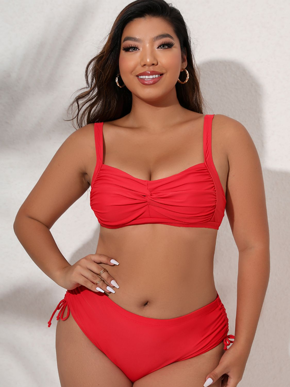 Plus Size Twist Front Tied Bikini Set  Swimwear- Doll Fits