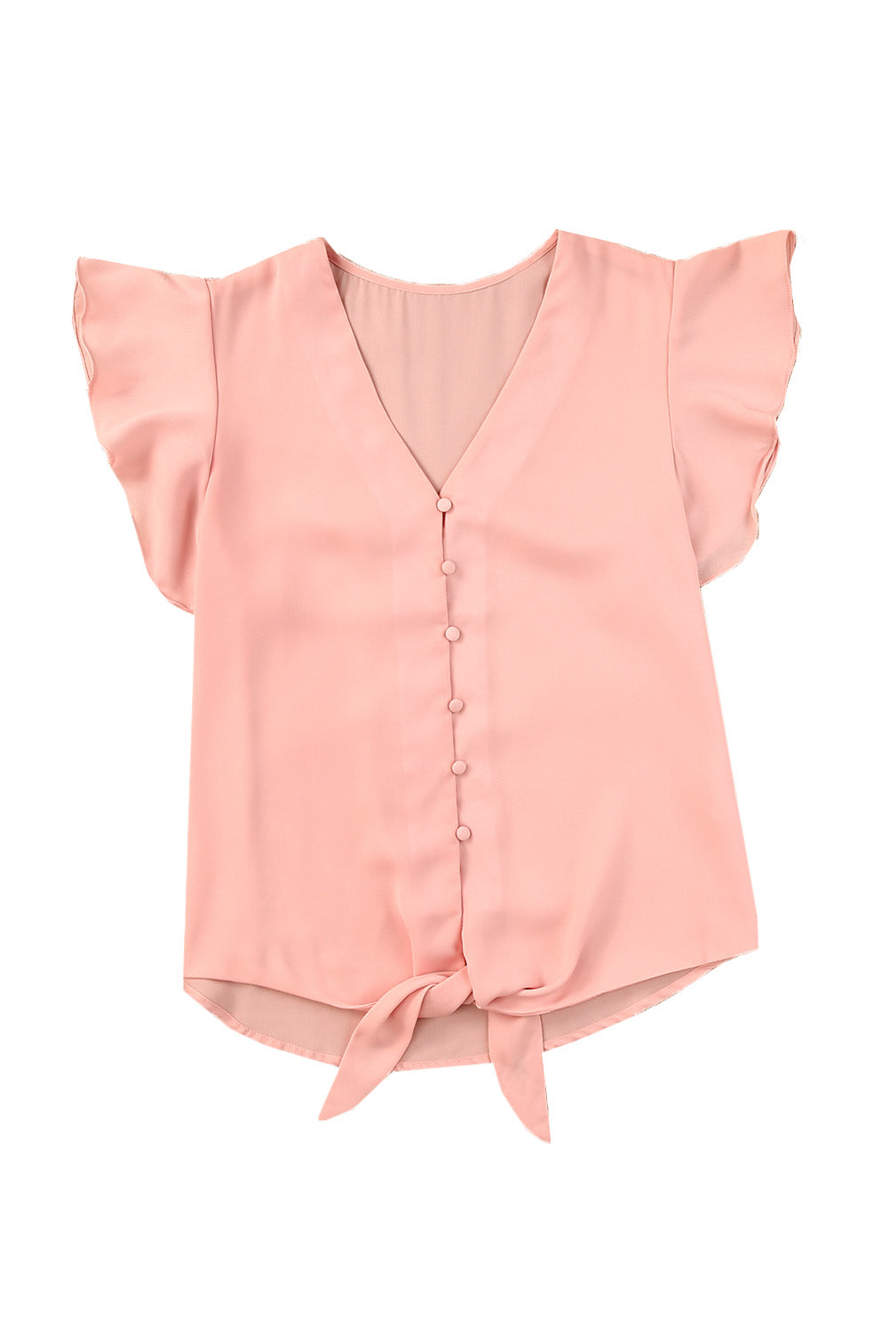 V-Neck Tie Hem Flutter Sleeve Blouse  Shirts & Tops- Doll Fits