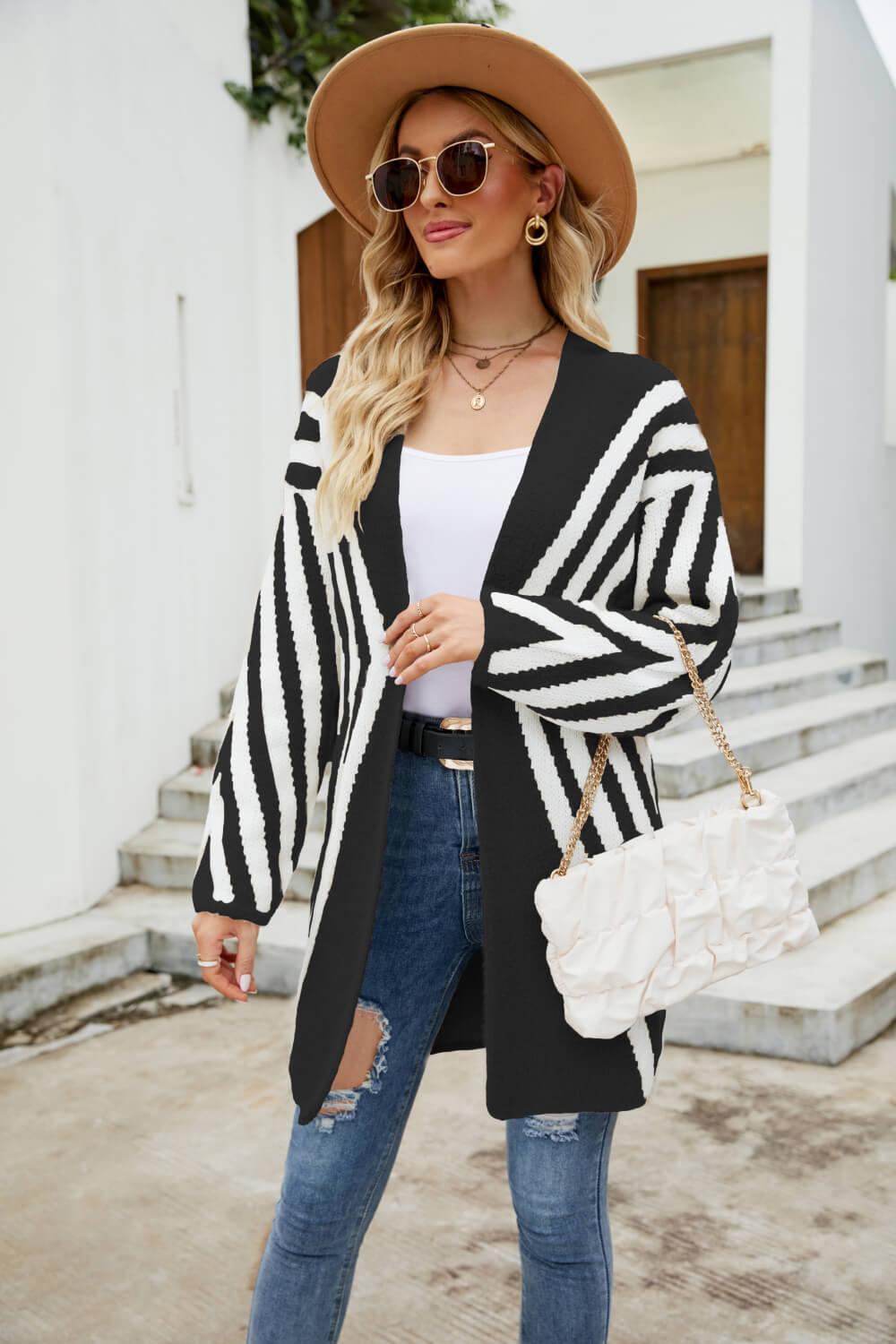 Two-Tone Open Front Fuzzy Longline Cardigan  Coats & Jackets- Doll Fits