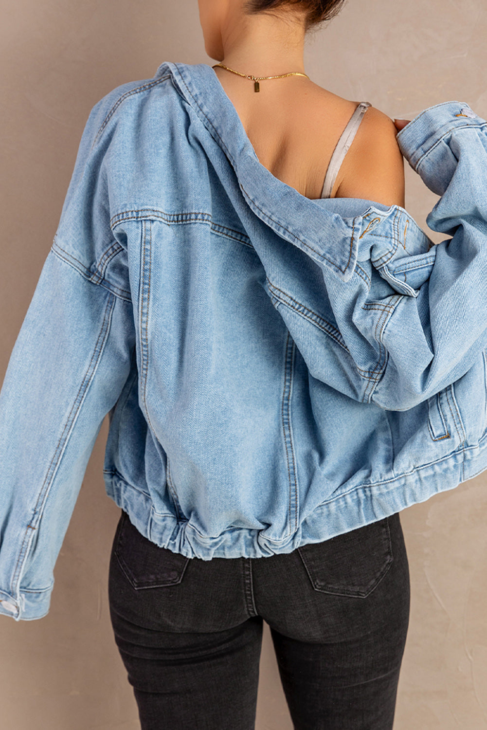 Button Down Dropped Shoulder Denim Jacket  Coats & Jackets- Doll Fits