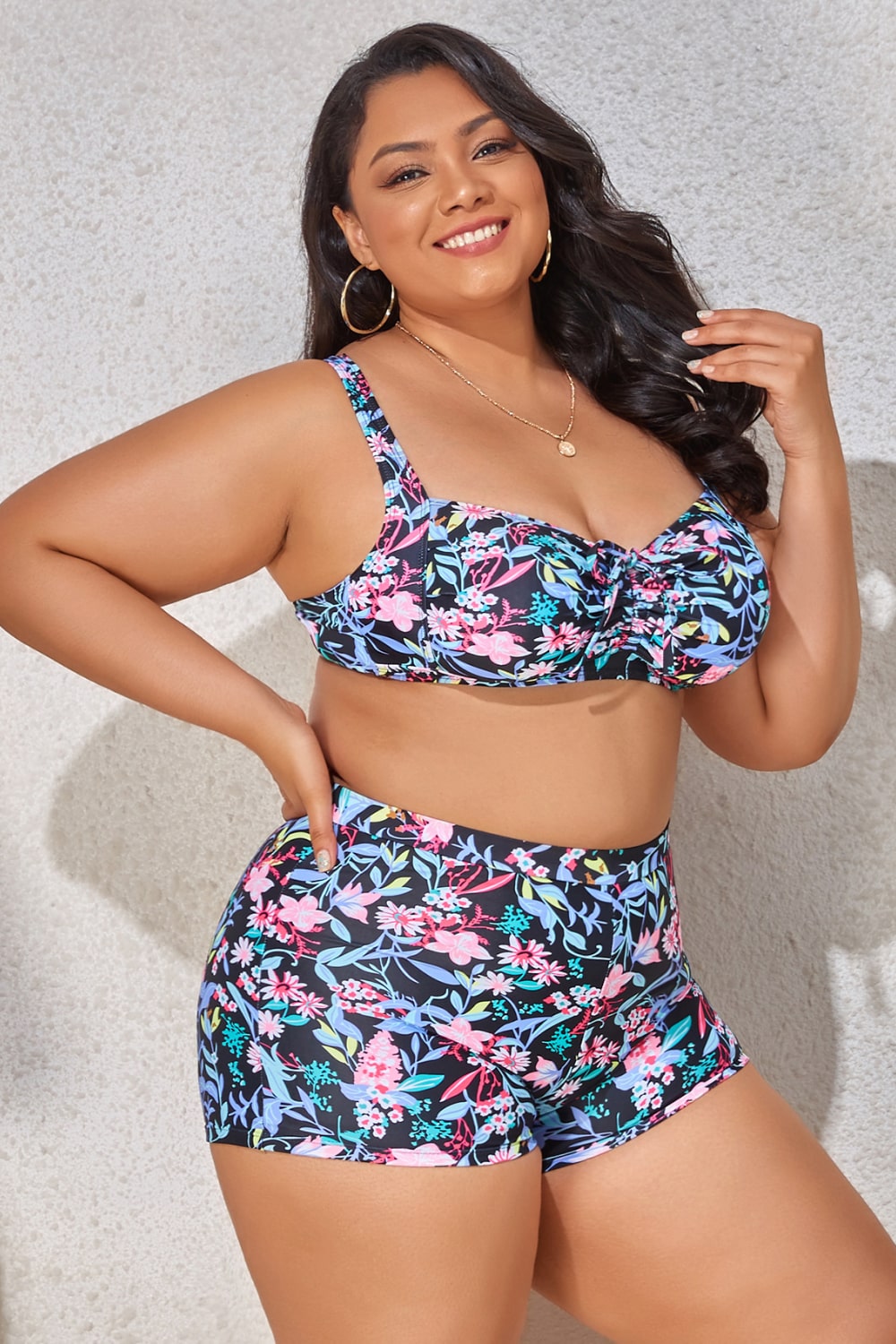 Plus Size Drawstring Detail Two-Piece Swimsuit  Swimwear- Doll Fits