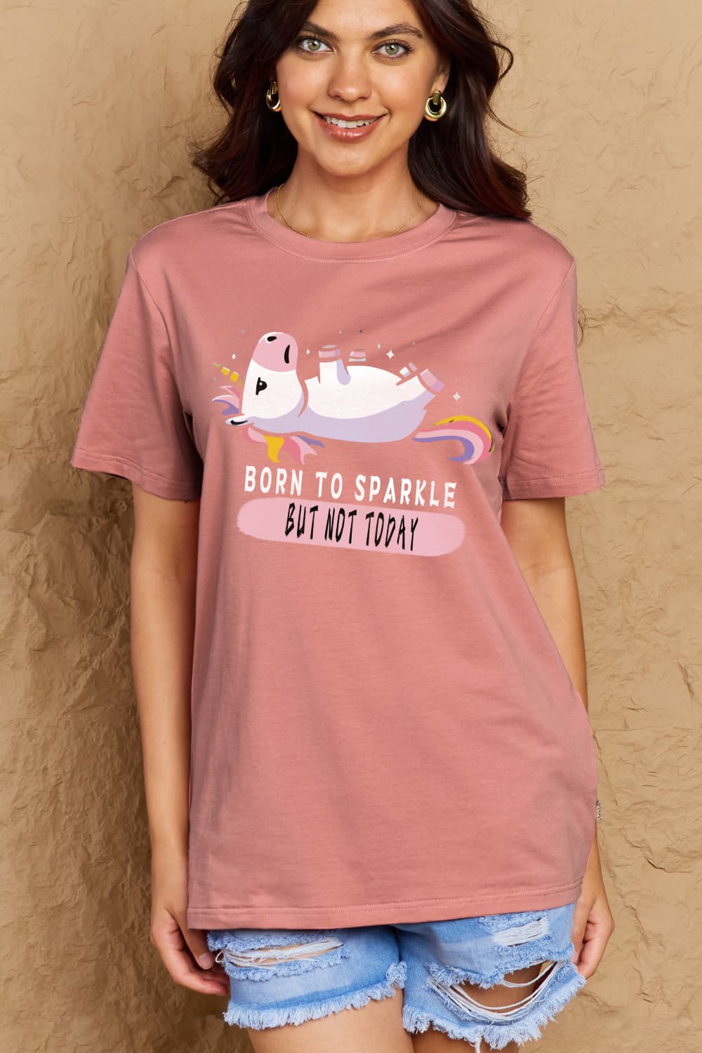Simply Love Full Size BORN TO SPARKLE BUT NOT TODAY Graphic Cotton Tee  - Doll Fits