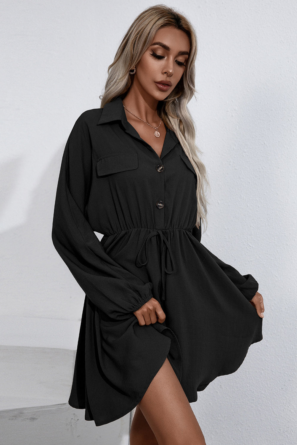 Lainey Tie Waist Button Up Shirt Dress  Dresses- Doll Fits