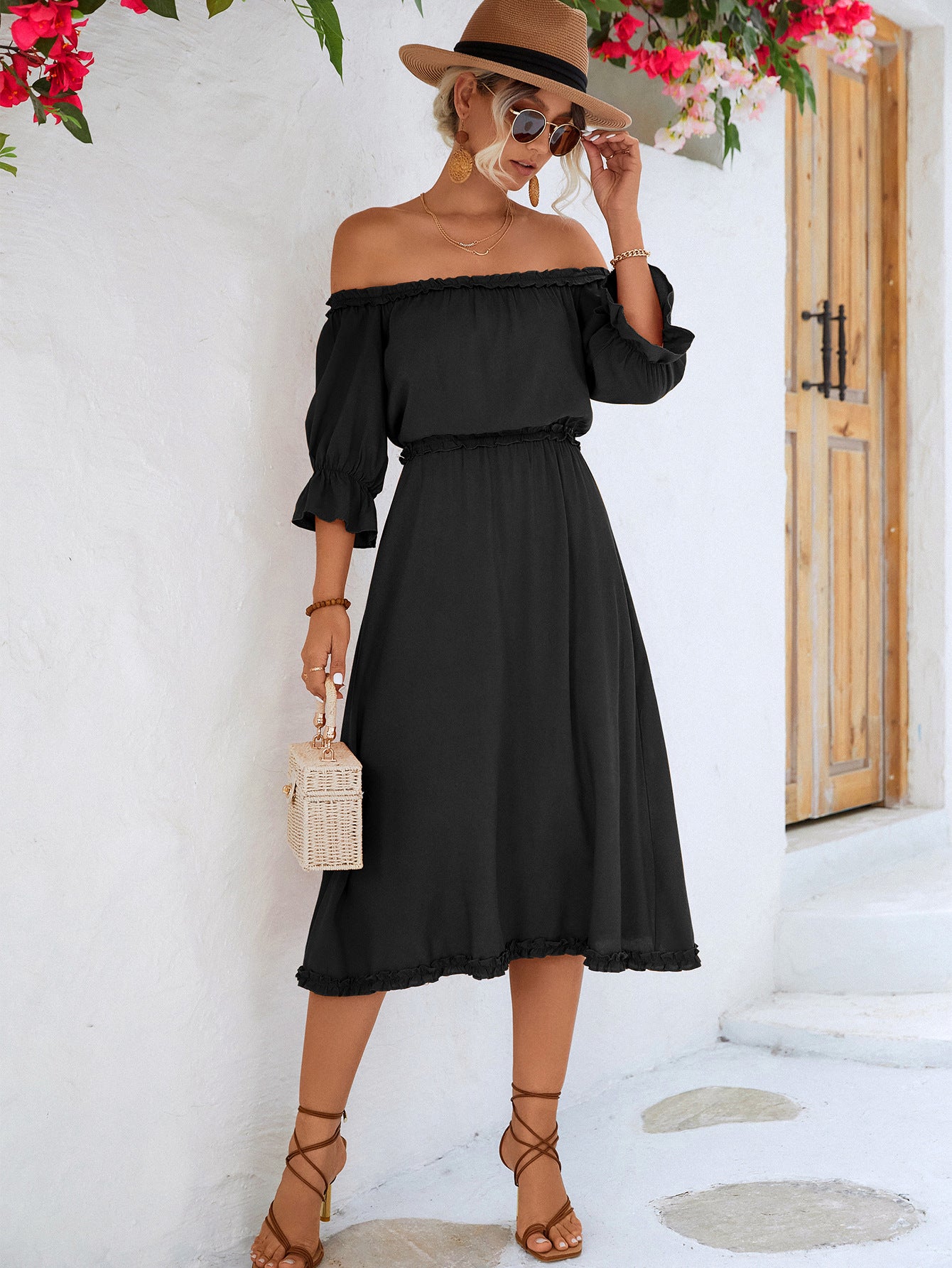 Frilled Off-Shoulder Flounce Sleeve Dress  Dresses- Doll Fits