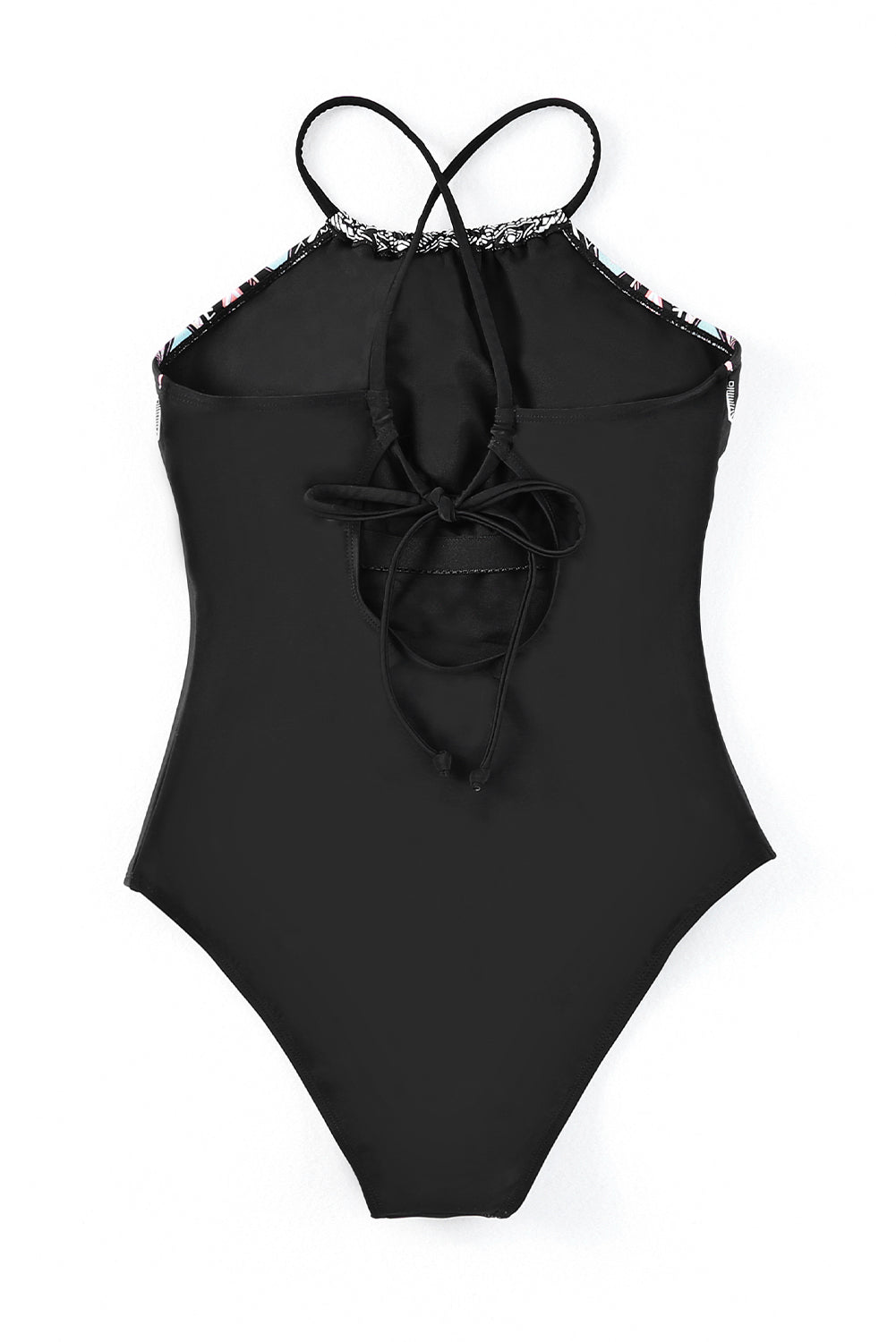 Geometric Print Tie Back One-Piece Swimsuit  Swimwear- Doll Fits