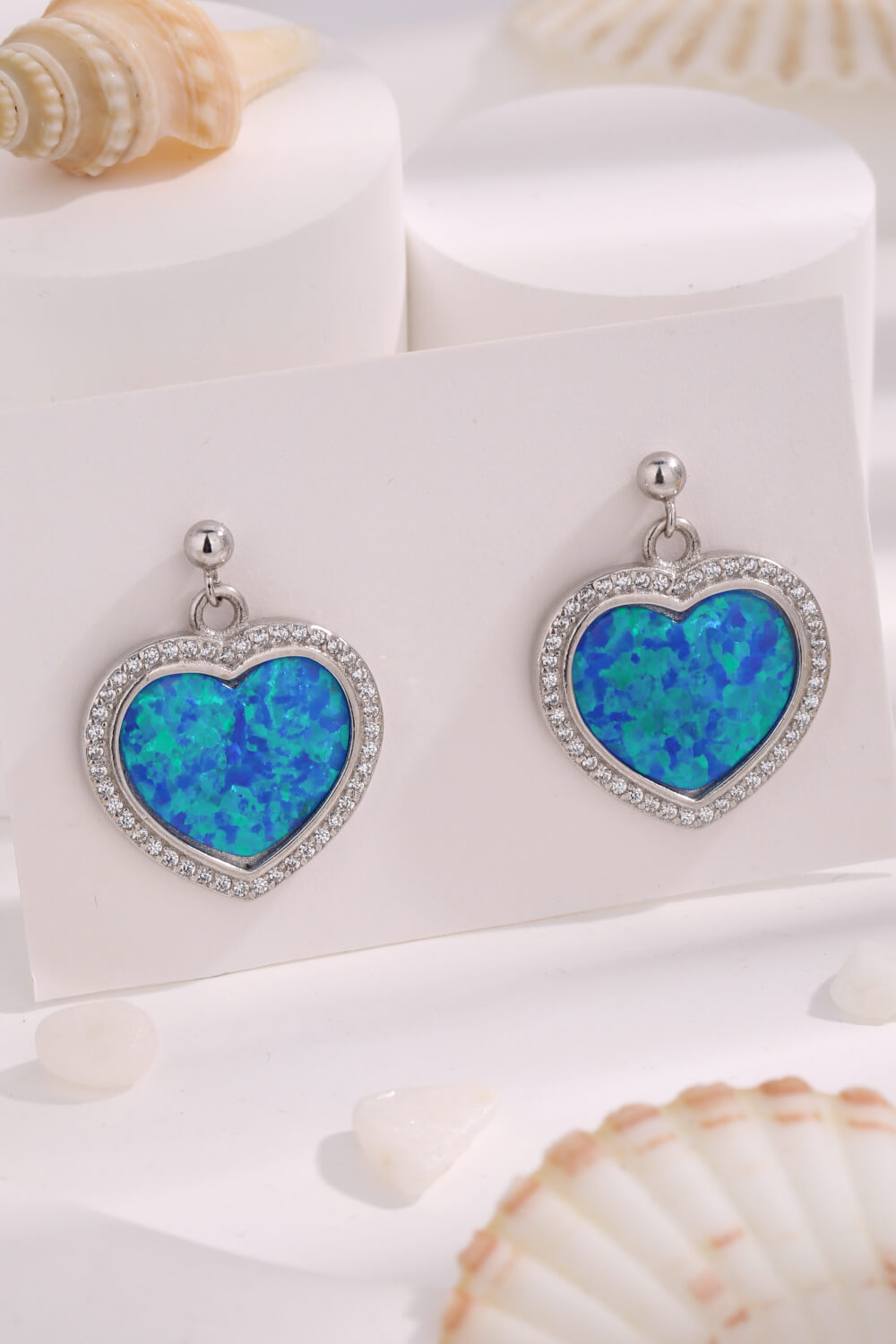 Platinum-Plated Opal Heart Earrings  Earrings- Doll Fits