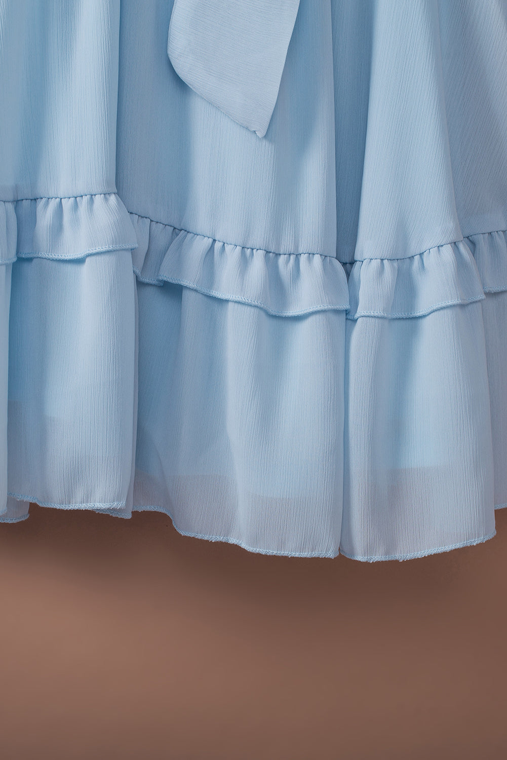 Tied Plunge Smocked Waist Flounce Sleeve Dress  Dresses- Doll Fits