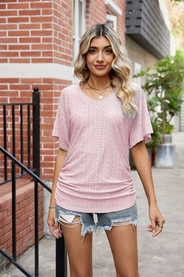 Flutter Sleeve Eyelet Gathered Detail Top  Shirts & Tops- Doll Fits