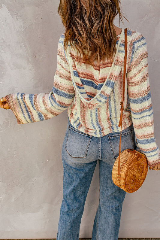 Striped Hooded Sweater with Kangaroo Pocket  Shirts & Tops- Doll Fits