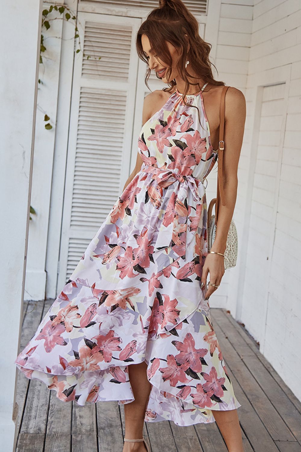 Floral Tie Belt Sleeveless Dress  Dresses- Doll Fits