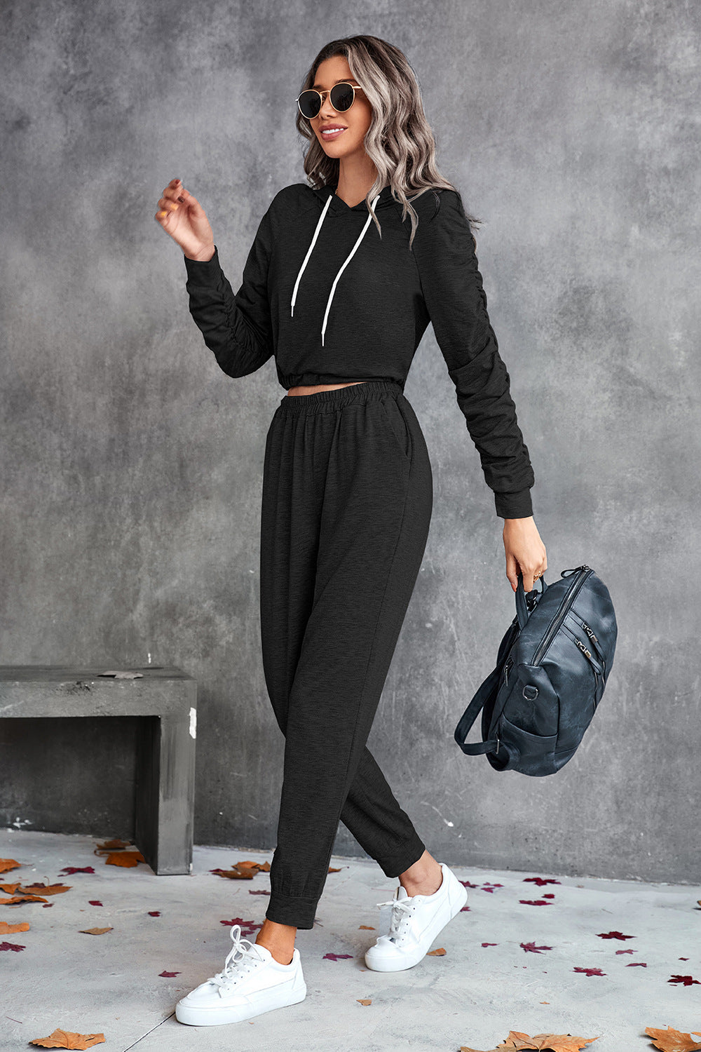 Ruched Raglan Sleeve Hoodie and Joggers Set  Outfit Sets- Doll Fits