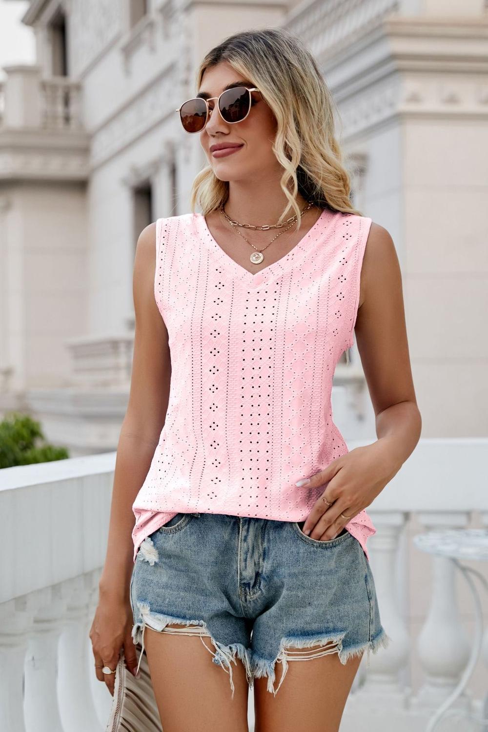 Eyelet V-Neck Tank  Shirts & Tops- Doll Fits