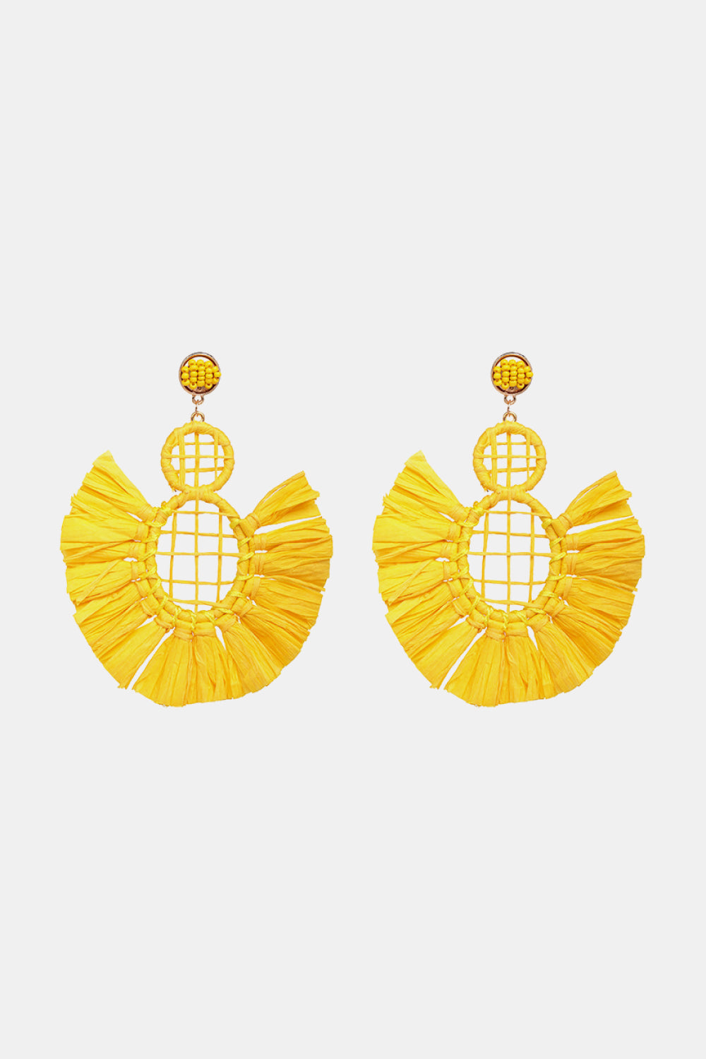 Raffia Grass Tassel Detail Dangle Earrings  Earrings- Doll Fits