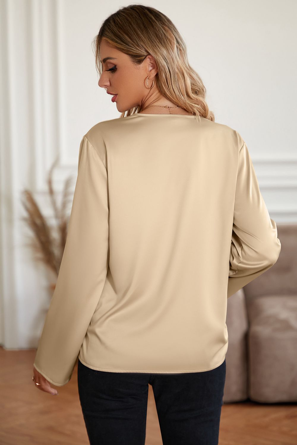Roll-Tab Sleeve Collared Neck Blouse  - Doll Fits