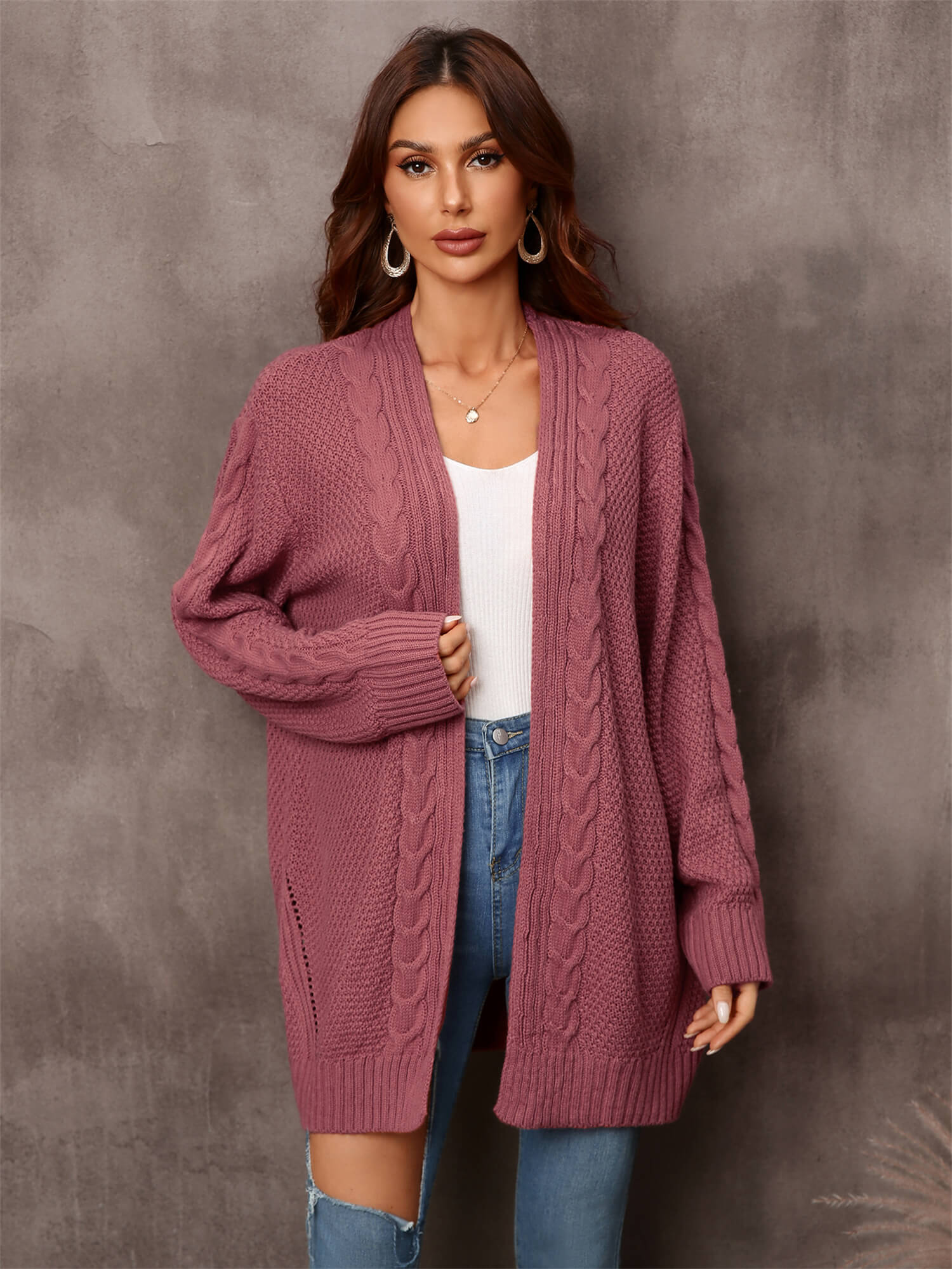 Warm Fall Mixed Knit Open Front Longline Cardigan  Coats & Jackets- Doll Fits