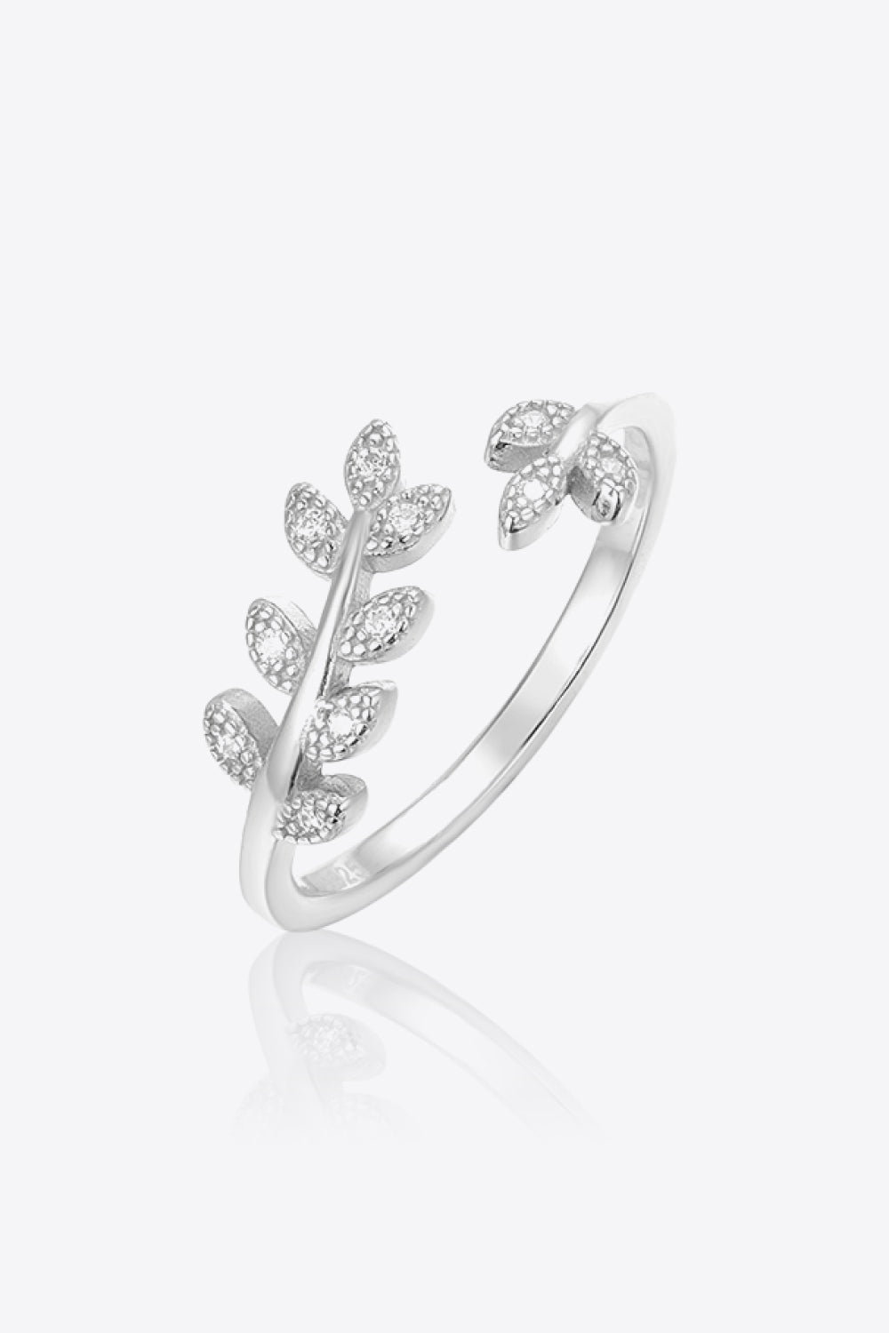Inlaid Zircon Leaf-Shaped Open Ring  Rings- Doll Fits