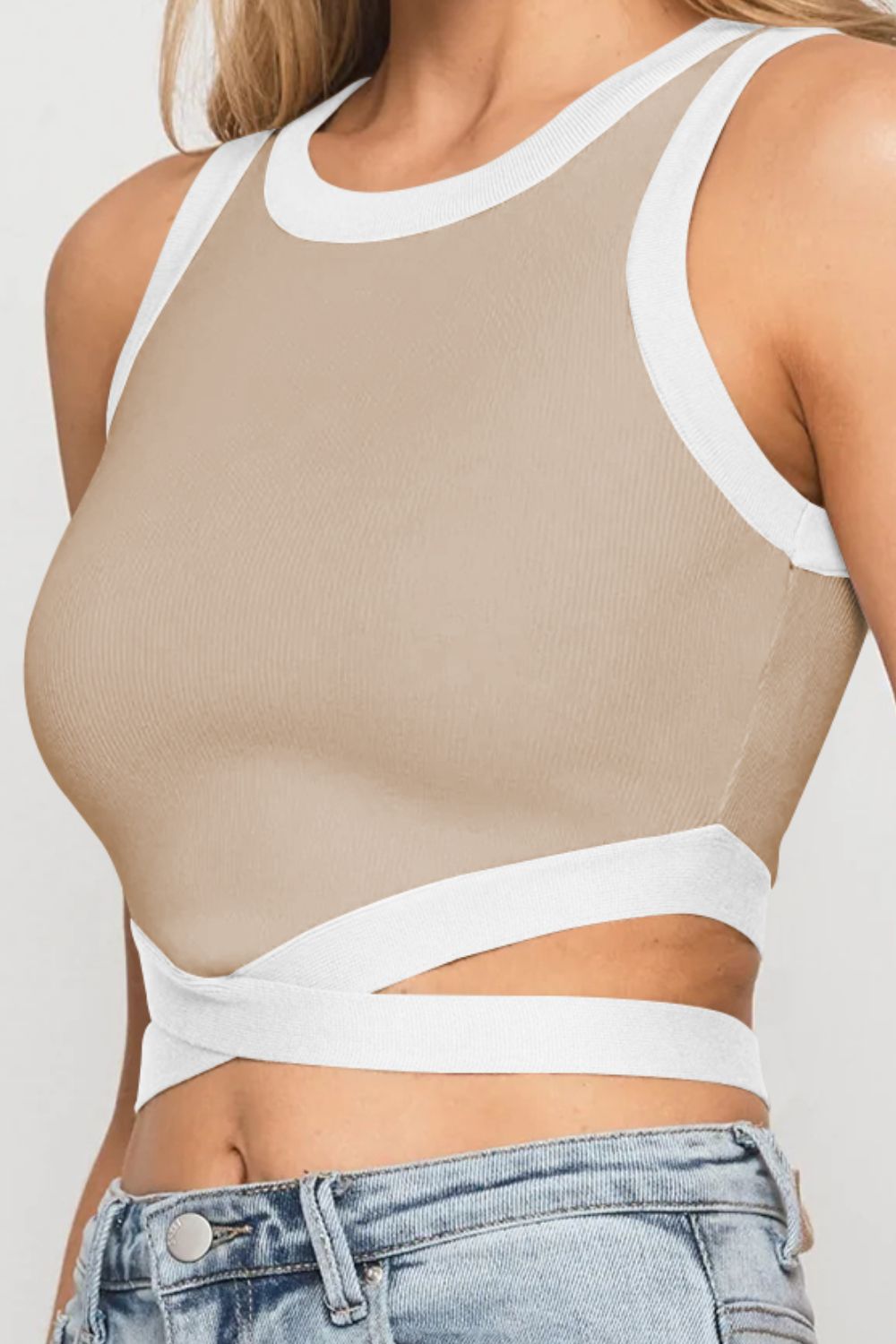 Contrast Tie Back Round Neck Tank  Shirts & Tops- Doll Fits