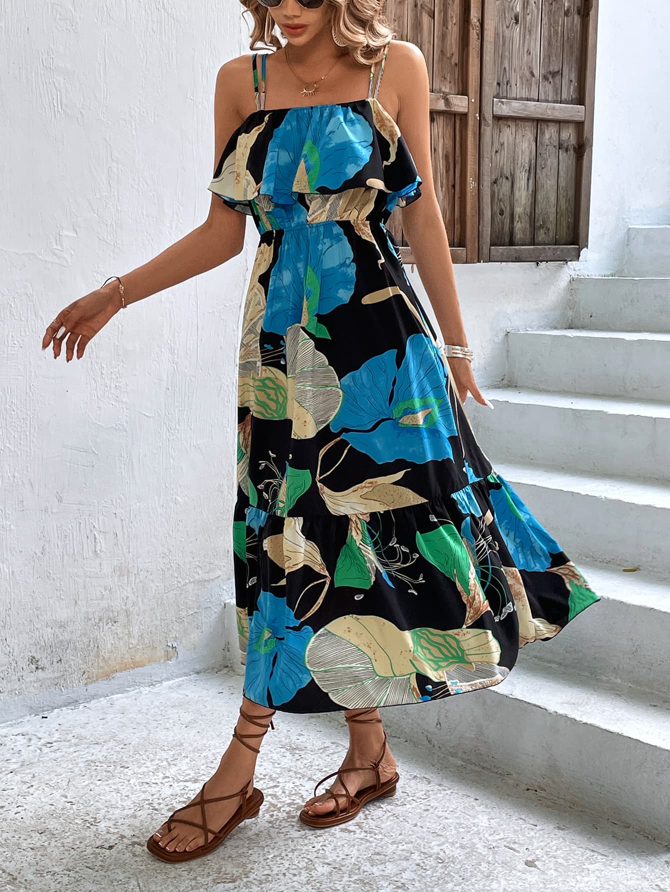 Floral Double-Strap Ruffle Hem Dress  Dresses- Doll Fits
