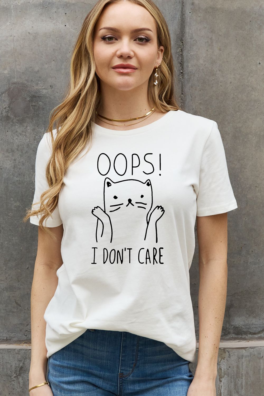 Simply Love Full Size OOPS I DON’T CARE Graphic Cotton Tee  Shirts & Tops- Doll Fits