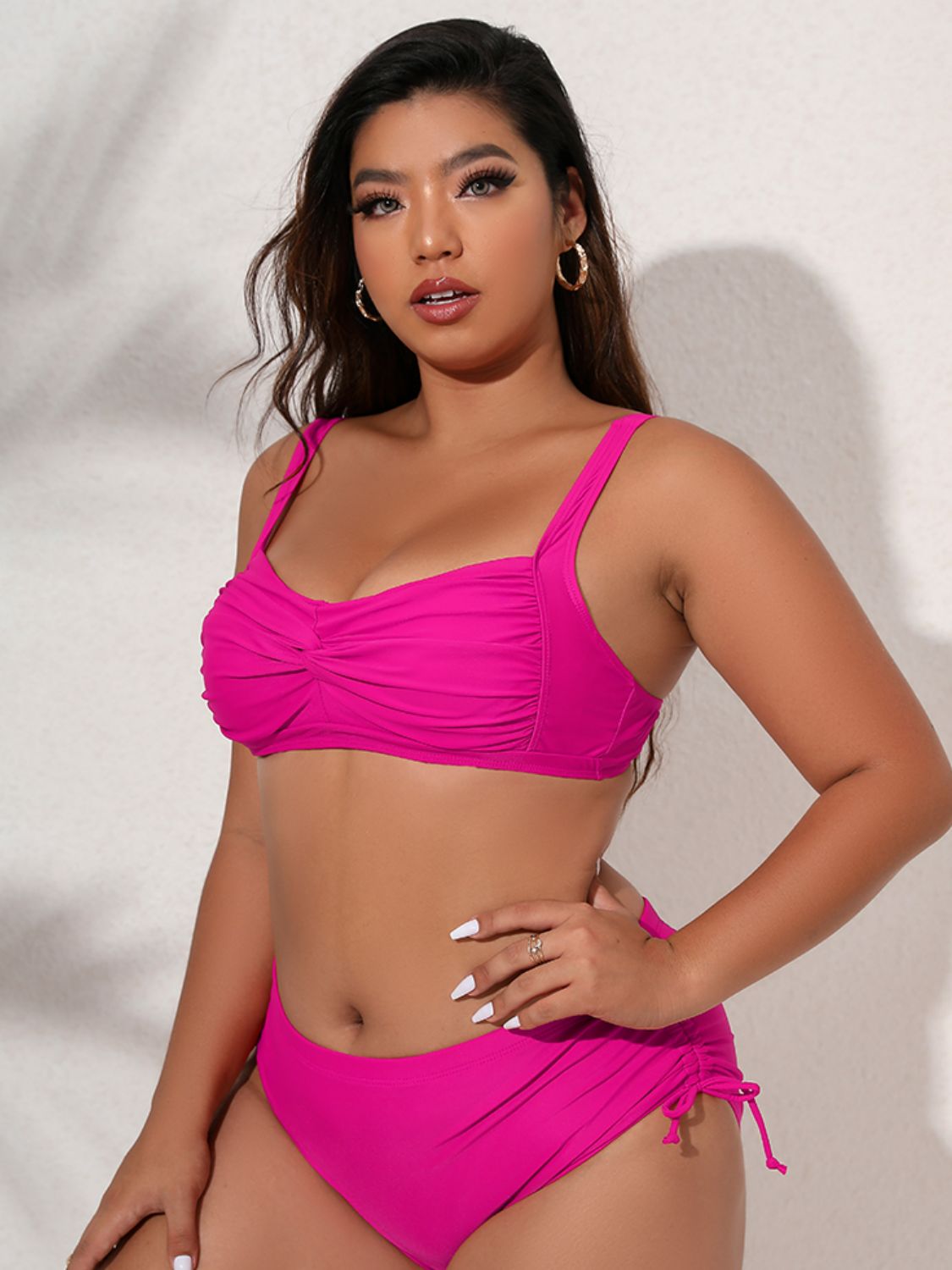 Plus Size Twist Front Tied Bikini Set  Swimwear- Doll Fits