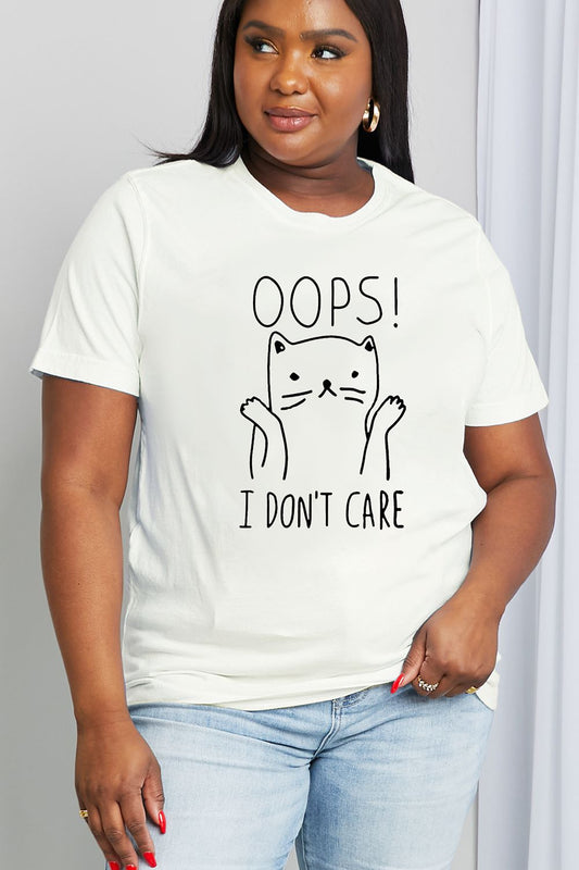 Simply Love Full Size OOPS I DON’T CARE Graphic Cotton Tee  Shirts & Tops- Doll Fits