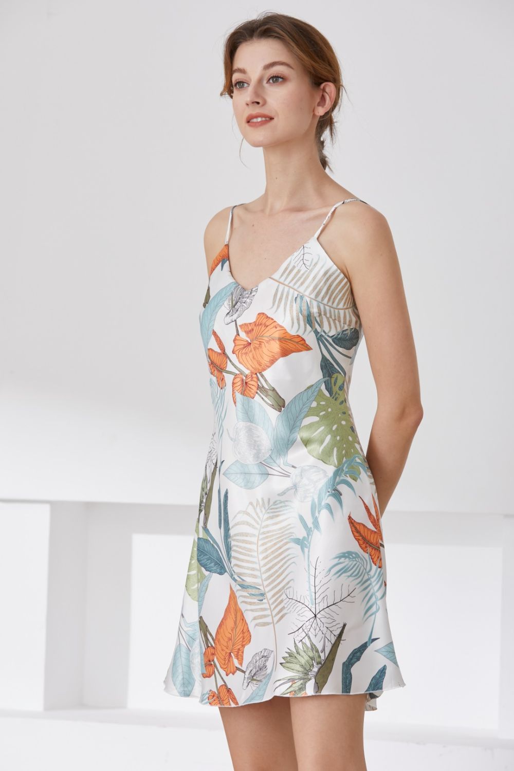 Botanical Print V-Neck Spaghetti Strap Night Dress  Dresses- Doll Fits