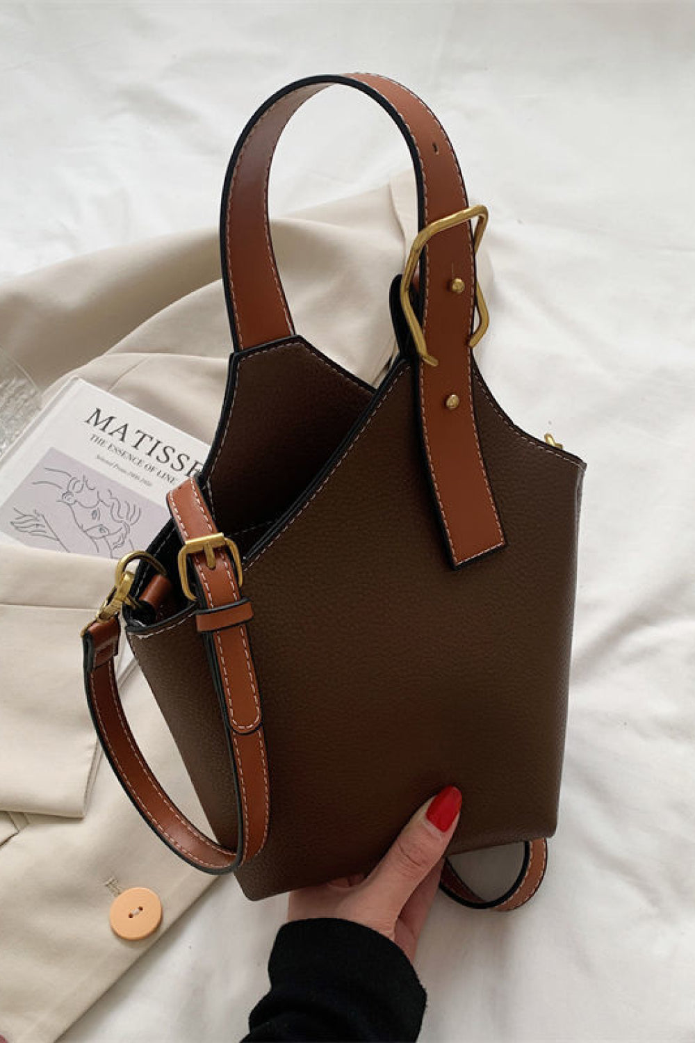 Fashion PU Leather Bucket Bag  Handbags- Doll Fits