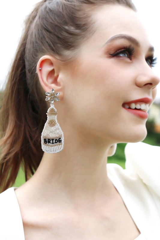 Beaded Champagne Bottle Earrings  Earrings- Doll Fits