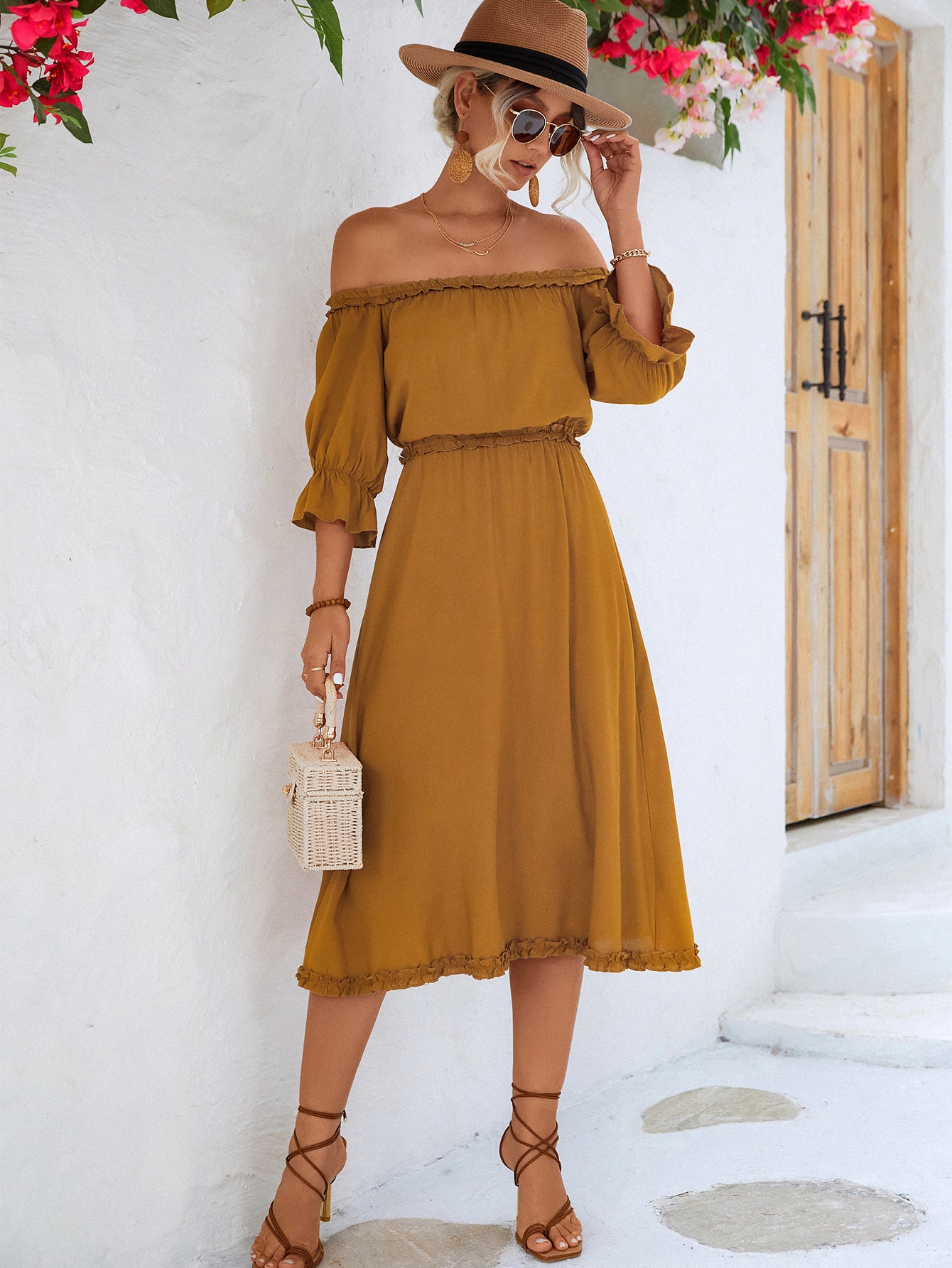 Frilled Off-Shoulder Flounce Sleeve Dress  Dresses- Doll Fits
