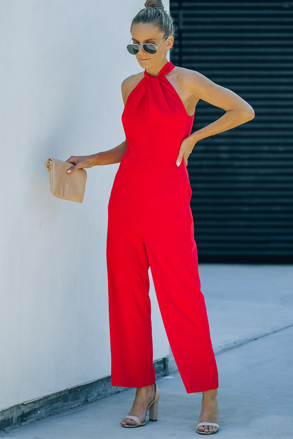 Twisted Grecian Neck Wide Leg Jumpsuit  Jumpsuits & Rompers- Doll Fits