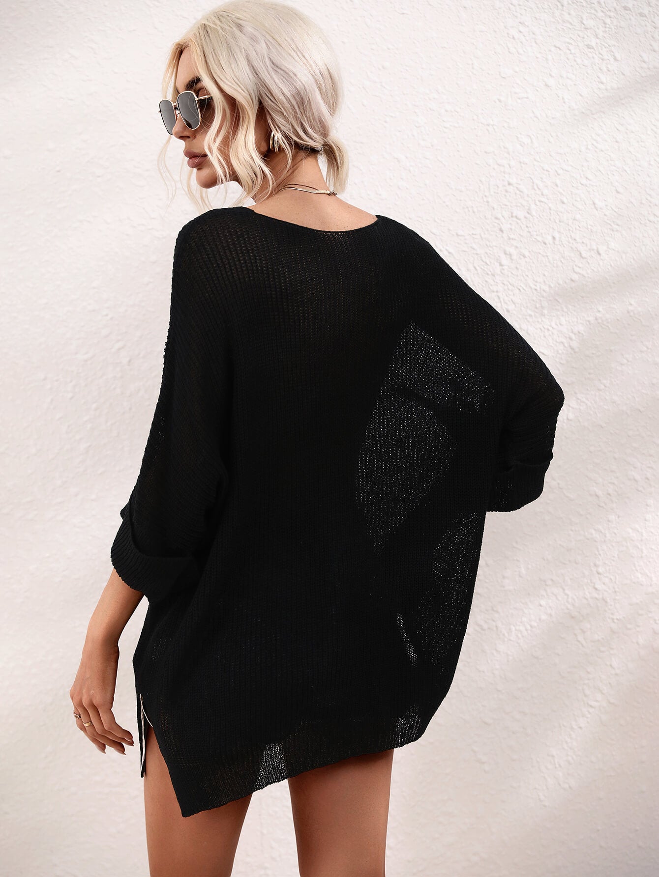 Boat Neck Cuffed Sleeve Slit Tunic Knit Top  Shirts & Tops- Doll Fits
